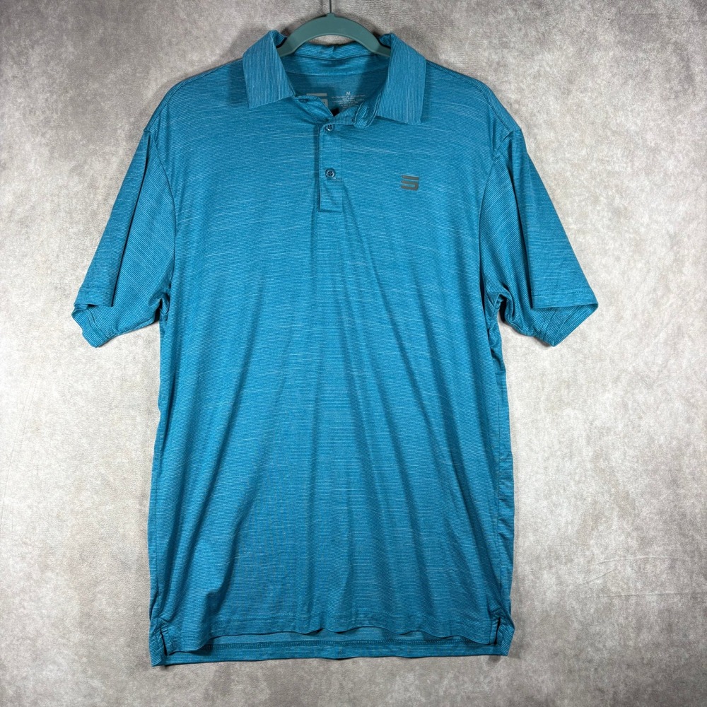 Three Sixty Six Polo Mens Medium Blue Performance Short Sleeve Golf Shirt Active